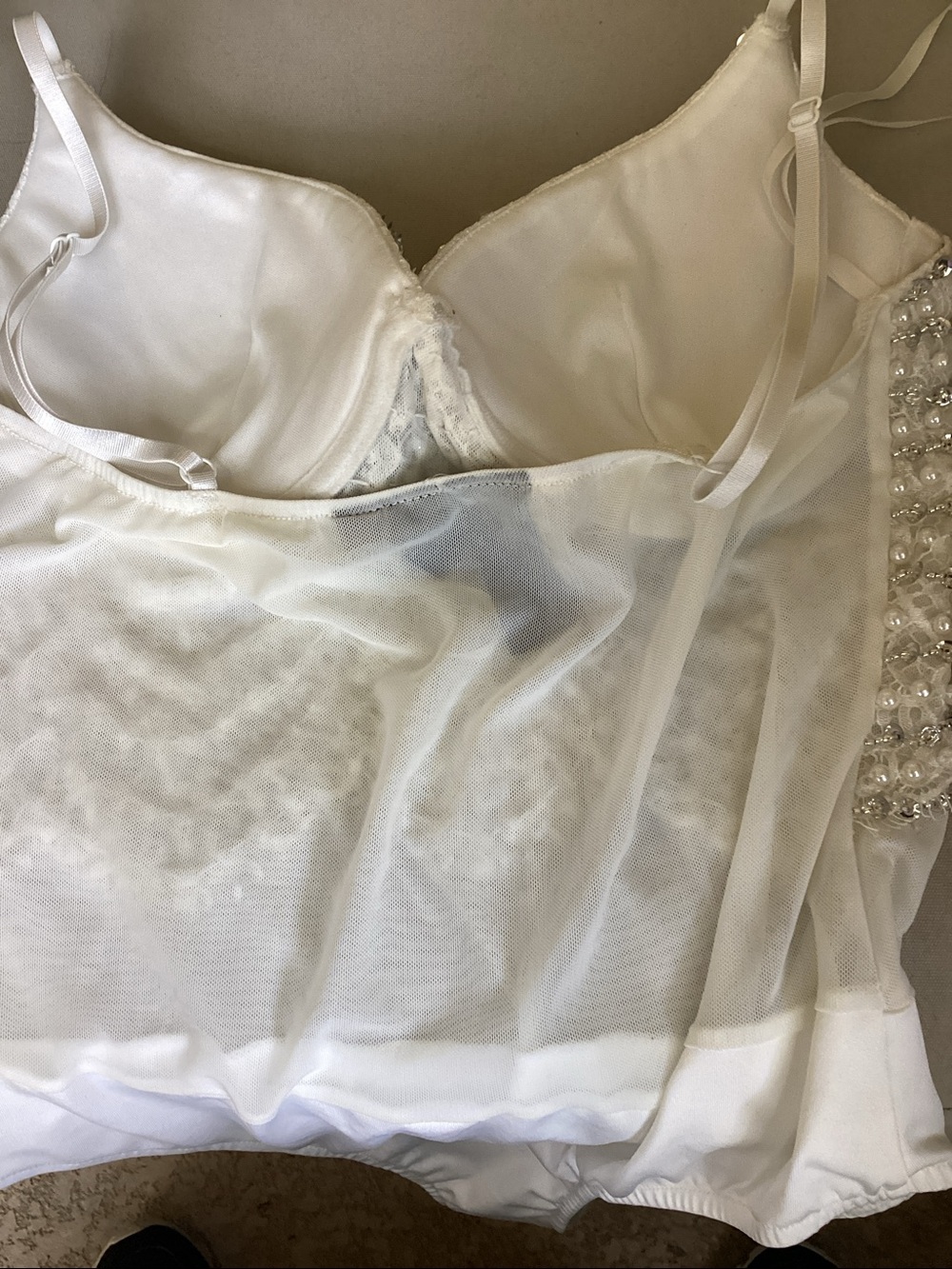 Twisted Angel Windsor Body Suit Faux Pearls Beads Size Medium - Picture 6 of 9